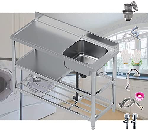 Waschbecken für zu Hause, Küchenspülen, Außenspüle zum Waschen, Einzelbecken, gewerbliche Restaurantküche, Spülbecken mit Wasserhahn, Edelstahl, gewerbliche Küchenvorbereitungs- und Spülbeck