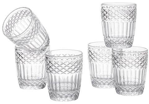 Baroni Home Set 6 pz di Bicchieri in Vetro Decorati con Rifiniture in Rilievo da 30 CL, Lavabili in Lavastoviglie, 8x8x10 cm, Trasparente