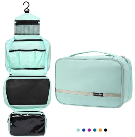 Homchen Trousse de toilette de voyage à suspendre, trousse de maquillage pliable étanche portable pour homme et femme, vert menthe, M