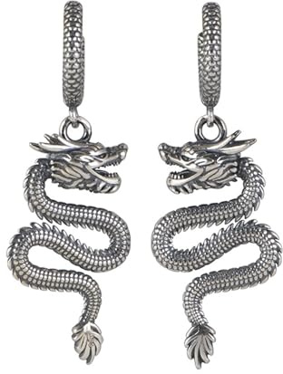 Retro Chinesische Drache Ohrringe 925 Sterling Silber Tier Drachen Creolen Ohrhänger für Damen