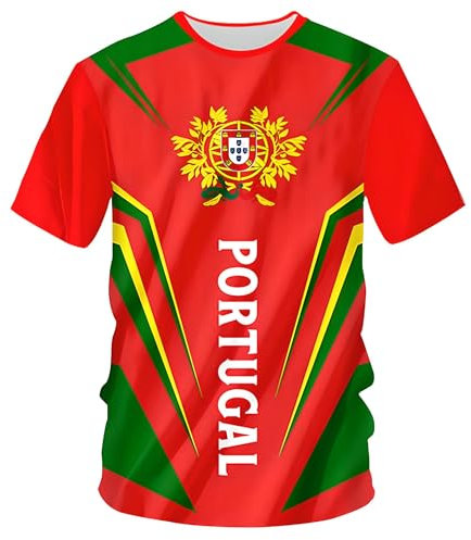 YuanDiann 2024 Europea Calcio Coppa Magliette Portogallo Tifosi Sport Uomo Donna Bandiera Nazionale Stampa Manica Corta Girocollo Casual Traspirante Asciugatura Veloce T Shirt Portogallo 2# XL