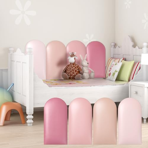Jetec 4 Pcs Wall Padding for Kids with Autism Playroom Anti Collision 3D 15.75 x 7.87 Inch Peel and Stick Headboard Upholstered Wall Panels for Nursery Protection(Pink Series)