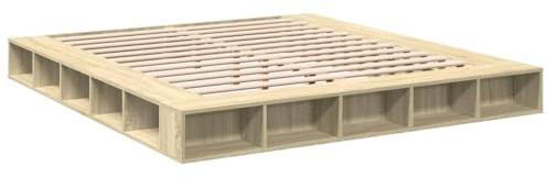 vidaXL Sängram sonoma-ek 200x200 cm konstruerat trä, säng, förvaringssäng, dubbelsängram, dubbelsäng, sovrumsmöbler, sängbotten, säng med låda