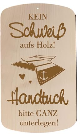 Dekolando Sauna Schild - Kein Schweiß aufs Holz Handtuch unterlegen - Holzschild saunieren Saunaregel Saunakabine 24 x 14 cm