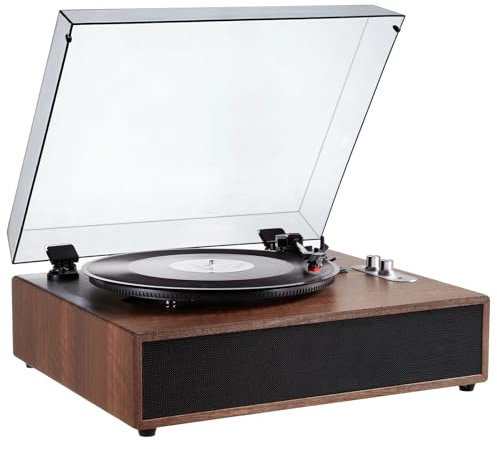 VEVOR Platine Vinyle 3 Vitesses Tourne-Disque entraînement par Courroie, Haut-parleurs stéréo intégrés 10 W, Cartouche magnétique, 33/45/78 TR/Min Bluetooth Aux RCA, pour disques vinyles 18/25/30 cm