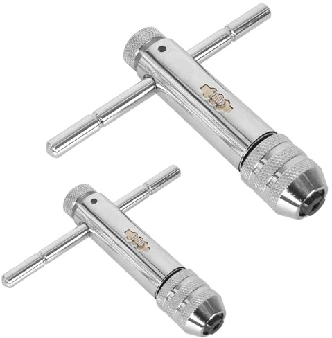 Zimoer 2 Stück T Griff Windeisen Ratsche, Hand Gewindeschneider Set, Verstellbarer T-förmigen Schraubenschlüssel Kit für Metrische M3-M8/M5-M12 für Tap & Die Ratschen Gewindebohrer Schlüssel Satz