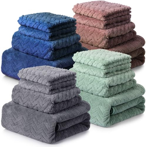 Mixweer 16-teiliges Badetuch-Set, schnell trocknendes Handtuch-Set, enthält 4 Badetücher, 4 Handtücher und 8 Waschlappen, saugfähiges Badetuch-Set für Badezimmer, Korallen-Samt-Handtuch für Dusche,