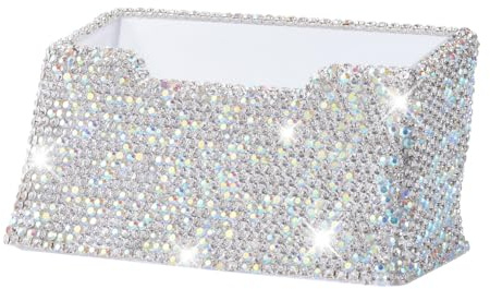 Blueshyhall Visitenkartenhalter Glitzer, Bling visitenkartenständer mit Diamant Strass, Business card holder Kristall strass, Visitenkarten Organizer für Frauen, Männer, Büro Schreibtischen (Weiß)