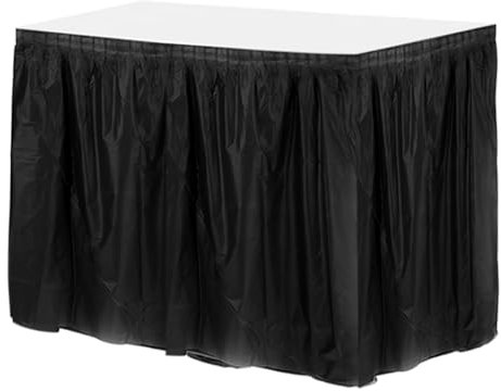 QUARKZMAN 1 Paquete de Faldones de Mesa de Plástico Negro, 29 Pulgadas x 14 Pies Faldones de Mesa para Mesas Rectangulares, Cubiertas de Mesa Desechables para Fiestas de Cumpleaños y Bodas