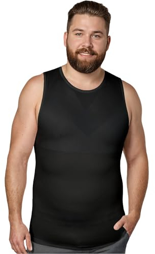 QORE LOGIQ Gynecomastia Compression Shirt Men - Premium Slimming Undershirt Compression Tank Top Mens Shapewear & Body Shaper, XX-Large Regular, Black