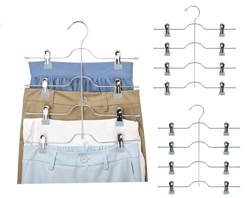 gruccia per pantaloni, salvaspazio, 3 pezzi, grucce con graffette, morsetto (grigio)