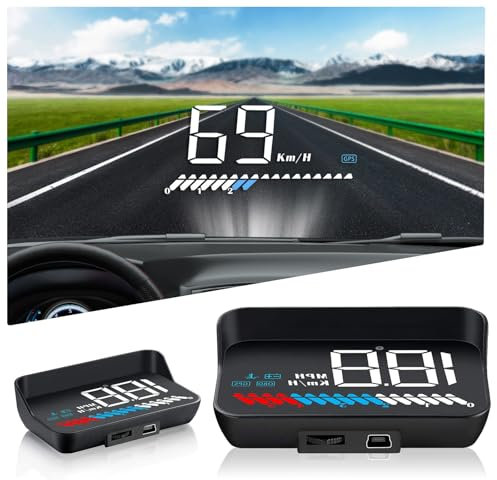 Auto HUD Anzeige OBD2& HUD Anzeige GPS Dual System, Fahrzeug Geschwindigkeitsmesser Auto Tachometer Wasser Temperatur Messgerät Motor Geschwindigkeit Sicherheitsalarm Anwendbar auf alle Fahrzeuge