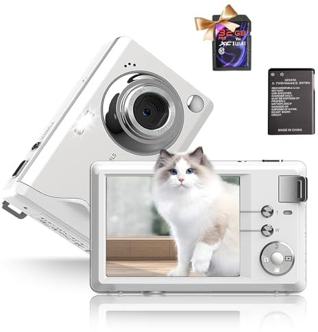 Fine Life Pro Digitalkamera 4K FHD Fotoapparat 48MP Fotokamera Kompaktkamera mit 16X Digitalzoom LED Fill Light Bildstabilisierung Mini Selfie Kamera Tragbare mit 32GB Karte für Anfänger