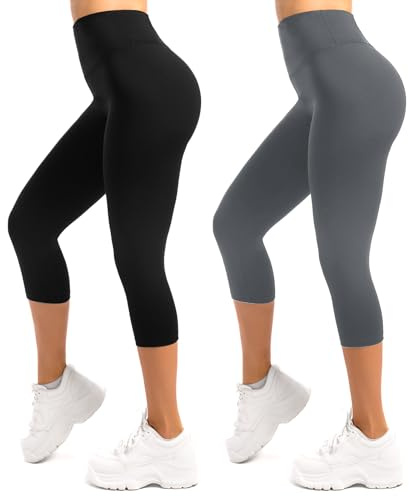 SINOPHANT 2 Pack Capri Leggings for Women-Buttery Soft High Waisted Yoga Pants for Workout Athletic