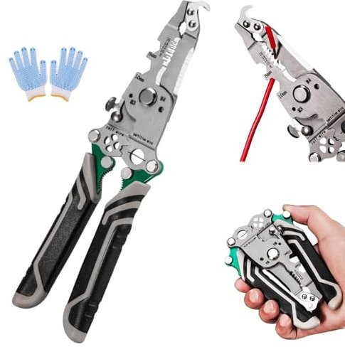 18 in 1 Foldable Wire Stripper, Multi-function Wire Stripping Pliers, Wire Stripper ,Crimper Cable Cutter Pliers for Cutting and Pulling Wires Cable Scissors,Quick Strip Wire Stripper Tool(Black)