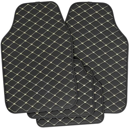 WOLTU Alfombrillas para Coche, Alfombras de Coche Universales, 4 Piezas Antideslizantes de Piel Sintética, para Autos, SUV, Sedán y Camión,Negro + Beige Blanco