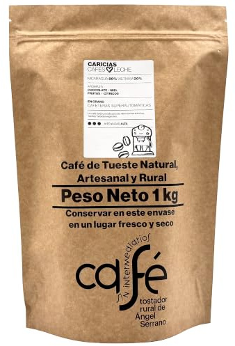 CAFÉ SIN INTERMEDIARIOS - Café de Nicaragua y Vietnam - Caricias - Ideal para combinar con leche - Intensidad de sabor Alta - Recién tostado y envasado - 1 kg en GRANO para cafeteras Superautomáticas