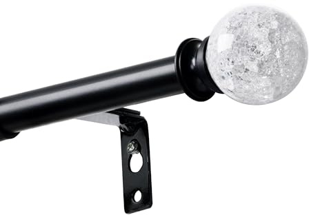 16mm Gardinenstange, Schwarze Gardinenstange mit Halterungen und Durchsichtigen Rautenendstücken, 67-147cm Gardinenstangen Geeignet für Balkon, Wohnzimmer, Schlafzimmer