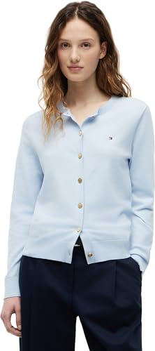 Tommy Hilfiger dam CO Jersey fin GG C-NK LS Cardi WW0WW42370 cardigan tröja, blå (blåsig blå), L, Blå (Breezy Blue), L