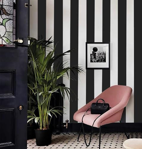 Cohoo Home Black and White Wallpaper Peel and Stick Striped Contact Paper for Cabinets Black and White Contact Paper 591inL 18inW Modern Self-Adhesive Removable Wallpaper Bedroom Bathroom Waterproof