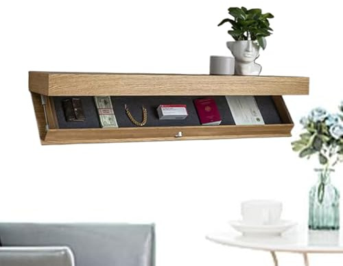 Yiohejy Estante de ocultación, almacenamiento de ocultación montado en la pared, estante flotante con compartimento oculto secreto, estantes de ocultación de madera, caja fuerte oculta para dinero en