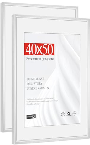 HIMEETIME® 2x Bilderrahmen 40x50 cm,Aluminium,Silber matt,Posterrahmen zum Aufhängen im Hoch- & Querformat,bruchsicheres Kunstglas,– Nur zur Wandmontage