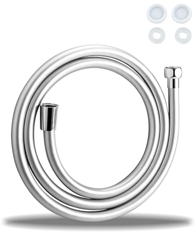 Duschschlauch, Verdrehfreier Handbrauseschlauch, 2 Meter PVC Brauseschlauch, Universal Duschschlauch 2 Meter, Flexibler Glatter Universal Duschrohr, Waschmaschine Hochdruck Brauseschlauch, Silber
