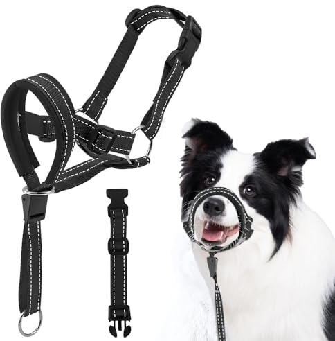 XFSRG Muselière pour Chien Muselière Souple Réglable pour Chiens Respirant Muselière en Nylon pour Chiens avec Corde de Traction Anti-Mastication Aboiement (M)