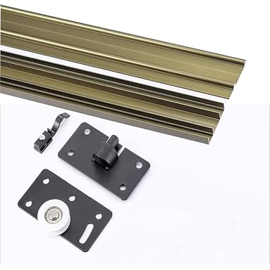 Sliding Door Kit Track Rail, Wardrobe Door Track, Aluminium Sliding Door Track Double,Sliding Door Slide Pulley Guide Rail, for Wardrobe Cabinet Glass Doors(Gold,100cm/39in)