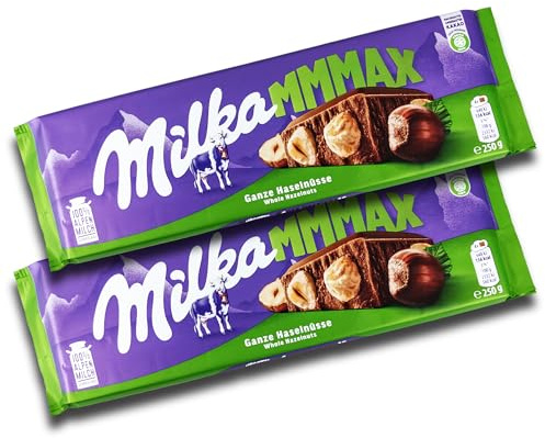 2 er Pack Milka XXL Mmmax Ganze Haselnüsse 2 x 250g XXL-Tafel aus Alpenmilchschokolade mit ganzen Haselnüssen