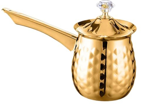 TEHAUX Caffettiera Turca in Acciaio Inossidabile Piccola e Compatta per Induzione e Piani Cottura Versatore Anti-goccia Design Vintage Color Oro per Cucina Ufficio e Viaggi