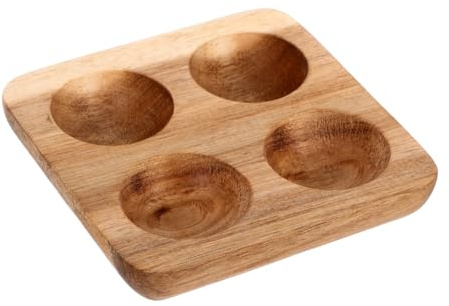 DOITOOL Porta Uova Vassoio Versatile ed Elegante in Legno Marrone Resistente per Conservare Uova Fresche 4 Scomparti Quadrati per Cucina e Piano di Lavoro