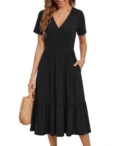 Zeagoo Vestidos De Mujer Manga Corta Vestido Cuello en V Vestidos