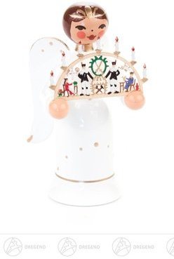 Rudolphs Schatzkiste Engel Miniatur mit Schwibbogen Erzgebirge Höhe ca 5,5 cm NEU Erzgebirge Weihnachtsfigur Holzfigur