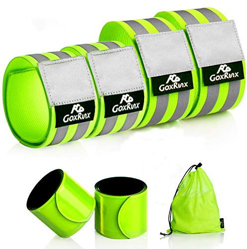 GoxRunx Reflective Bands Running Gear 6 Pack-Adjustable Reflective Armband Arm Wrist Ankle Leg Bands Reflectors -Reflective Tape Straps for Clothing Night Running Cycling Walking -Slap Bracelets