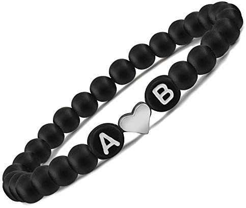 Meinearmbänder Pärchen Armband | Partnerarmband | Armband mit Buchstaben aus Perlen & Herz in Silber | Ideal als Armband für Paare oder als Freundschaftsarmband I Couple Armband