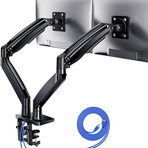 ErGear Monitor Halterung 2 Monitore bis 40 Zoll, Ergonomischer Bildschirmhalterung mit USB-Anschluss, Höhenverstellbarer Monitorarm für Extrabreite Monitore, VESA 75x75 100x100 mm, Maximallast 12kg
