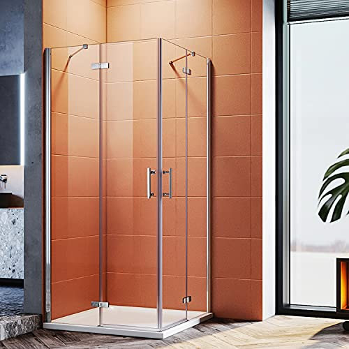 SONNI Duschkabine 80x80 cm eckeinstieg 195cm Höhe Klarglas 6mm ESG duschkabine scharniertür duschabtrennung eckeinstieg