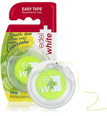 Edel+white Easy Tape - Hilo dental Caipirinha 70 m I Dental Floss con sabor a menta y caipirina I Limpiador interdental para una higiene bucal profunda