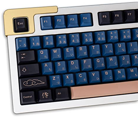 Blue Samurai Keycaps 129 Keys PBT Cherry Profile Keycaps Dye Sublimation with Key Puller for RK61 GK61 Anne Pro Cherry Mx Mechanical Keyboard