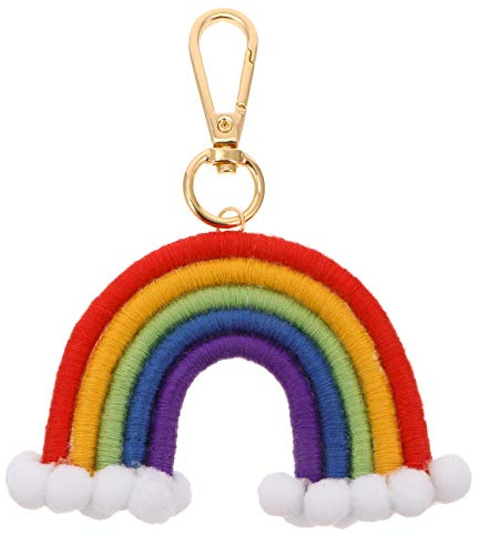 TENDYCOCO Regenbogen Schlüsselanhänger Dekorativer Taschenanhänger Handgewebter Anhänger Für Schlüsselbund Und Autoschlüssel Leicht 5.31 X 4.53 X 0.39 in Geschenk Für Freunde