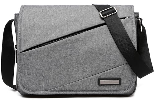 VARLIVOO Moda Bolsos de Hombro para Hombre Bolsa de Mensajero 13 Pulgadas Laptop Bolsas Cruzados Conmutar Viaje Colegio Trabajo Poliéster Gris