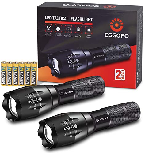 Esgofo LED Flashlights 2 Pack Bright Powerful EDC Handheld Flash Lights, High Lumens Pocket Linterna, 5 Modes, Waterproof, for Gift Survival Emergency Camping
