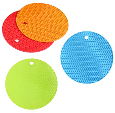 4er Set Silikon-Untersetzer, Runde Waben Silikon Topfuntersetzer, Topf Untersetzer Hitzebeständigerung rutschfest für Küche Kochen und Essen