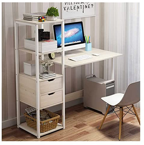 Laptop-Tisch Computertisch Computertisch Home Schreibtisch Bücherregal Kombination Einfache Desktop-Speicher-Schreibtisch Moderne Schüler-Schreibentabelle Arbeitstisch für das Heimbüro ( Color : Wood