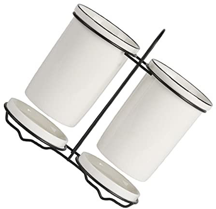 CIYODO 1ensemble Rangement Céramique pour Couverts Support à Baguettes avec Drainage Organisateur De Cuisine Pratique Et Élégant pour Fourchettes Et Cuillères