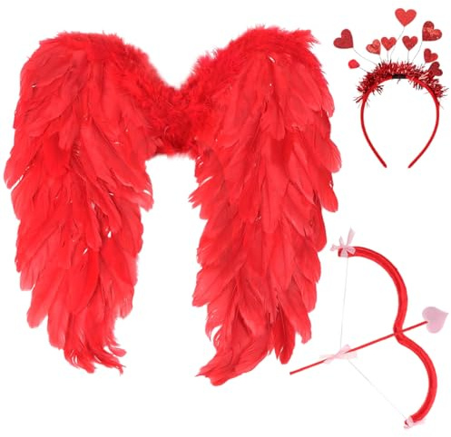 VALICLUD Amorpfeil Bogen Und Amorpfeil Set Mit EngelsflüGel Und Herz Stirnband FüR KostüMparty Valentinstag Und Halloween - Ideal FüR Kinder Und Erwachsene