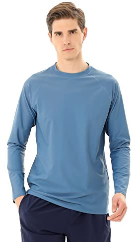 TIZAX Camiseta UV Protección Solar Hombre Manga Larga Traje de Baño UPF 50+ Rashguard Camisa Deportiva Secado Rápido Adultos Azul-Gris L