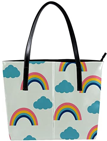 Schultertasche, leicht, lässig, Schultasche, Lehrertasche, Handtasche, Geldbörse, buntes Regenbogen-blaues Wolken-Muster, Mehrfarbig