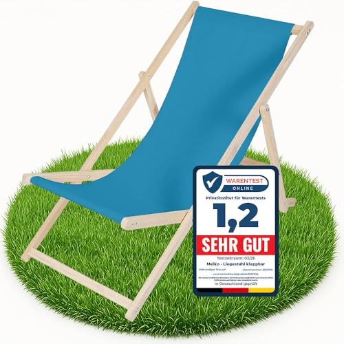 Melko Liegestuhl klappbar Strandstuhl aus Holz Holzliege Garten Faltliege Hellblau Gartenliege